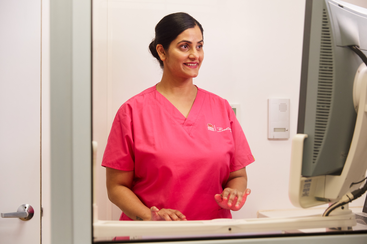 Breastscreen NSW Radiographer at the computer 