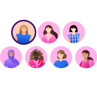 Infographic of seven diverse women with one circled