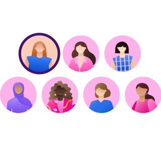 Infographic of seven diverse women with one circled