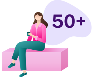 Infographic showing a woman sitting down with a cup of tea next to the figure “50+”