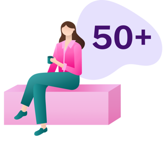 Infographic showing a woman sitting down with a cup of tea next to the figure “50+”